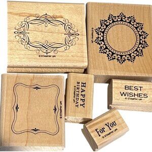 Stampin Up! Vintage Labels Wood-Mounted Rubber Stamps Set Of 6